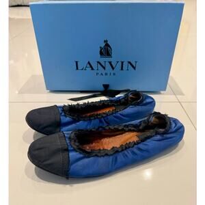 LANVIN Satin Flats Blue/Black Size 8.5
